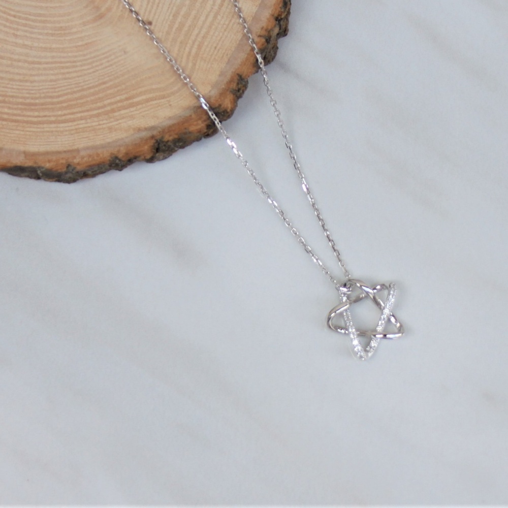 Rhodium Plated925 Sterling Silver CZ Star Necklace